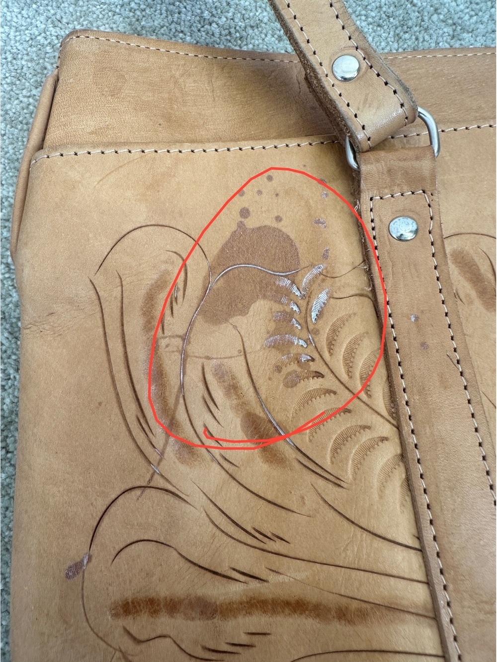 Grant’s Naturals Handcrafted Tooled Leather Western Shoulder Bag Tote - Picture 7 of 13